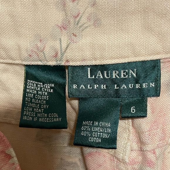 Lauren Ralph Lauren Soft Linen Floral Cargo Cropped Pants Women Capri 6 Beige - Picture 5 of 5